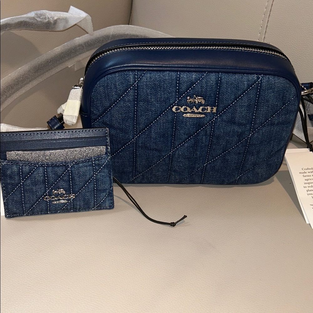 Coach Denim Quilted Crossbody Bag with Card Case - Blue